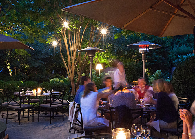 Restaurant exterior at night